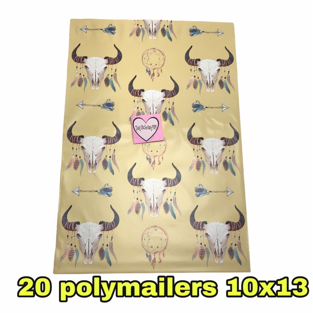 20 poly mailers boho skull print size 10x13